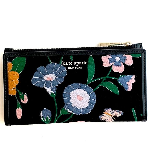 kate spade Handbags - Kate Spade Floral Jacquard Zip Slim Wallet Flowers Butterfly NWOT